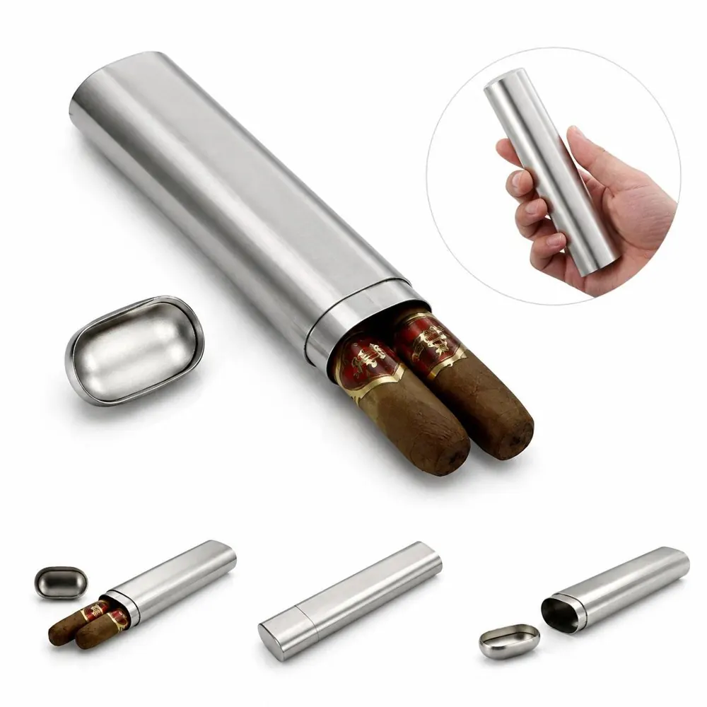 Stainless Steel Cigar Tube Case with Screw-On Cap for Travel 2