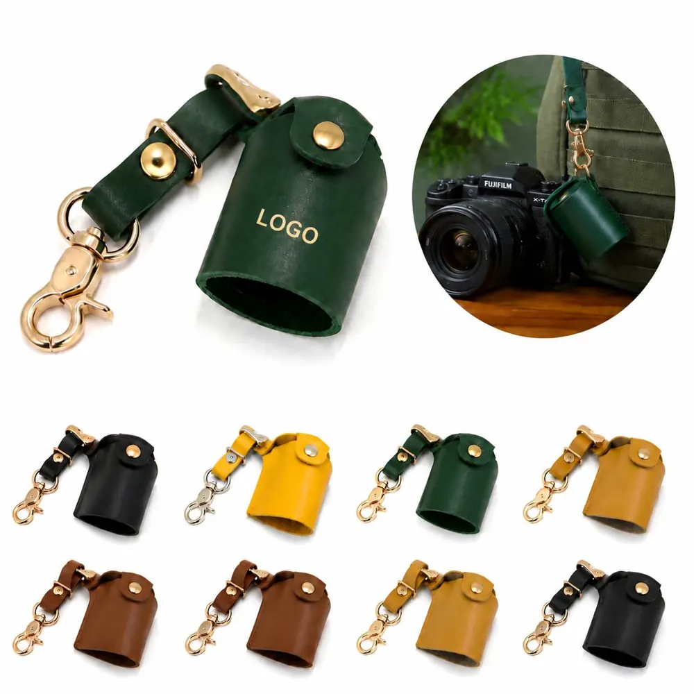 Leather Film Roll Keychain with Snap-Button Closure
