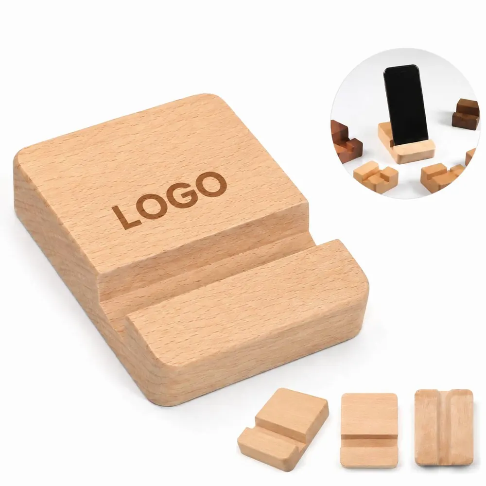 Natural Wood Phone Stand Holder for Desk, Ergonomic Viewing