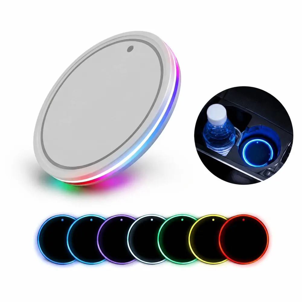 USB Rechargeable LED Cup Coasters for Car Interior 2
