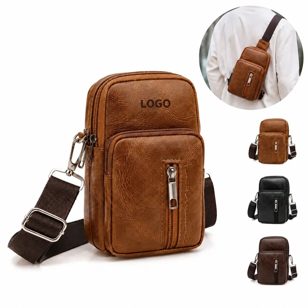 Men's PU Leather Crossbody Bag with Adjustable Strap