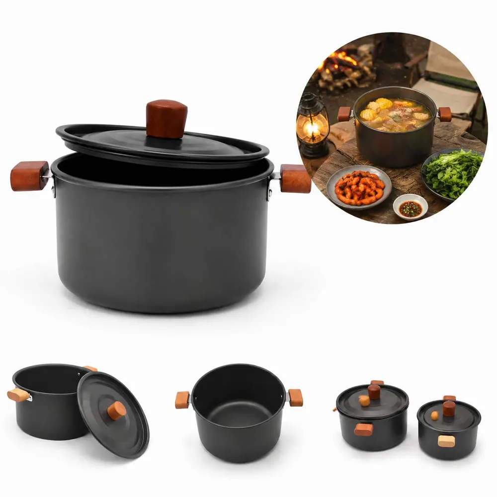 Lightweight Nonstick Aluminum Camping Pot with Foldable 2