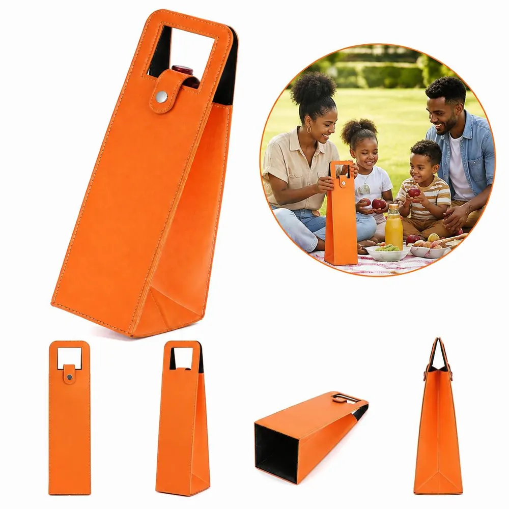 PU Leather Wine Tote Bag for Single Bottle with Padded 2