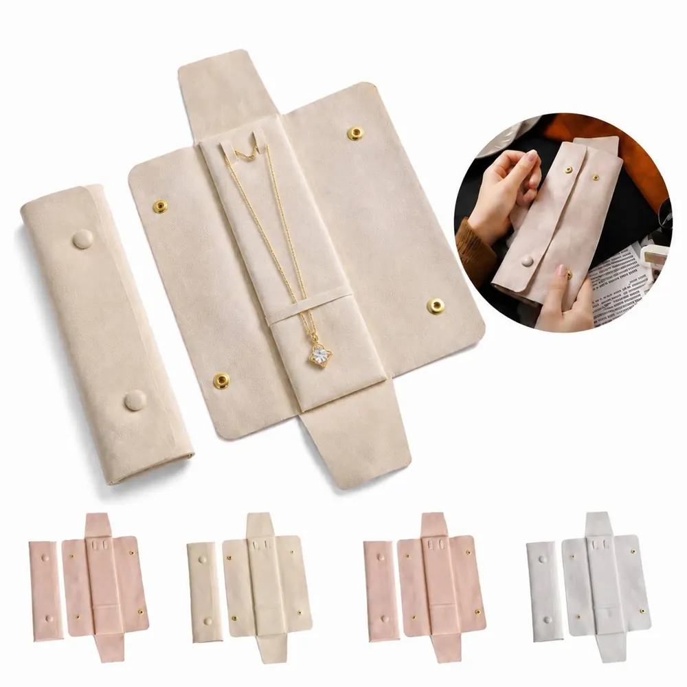 Tri-fold Suede Necklace Pouch with Soft Padding 2