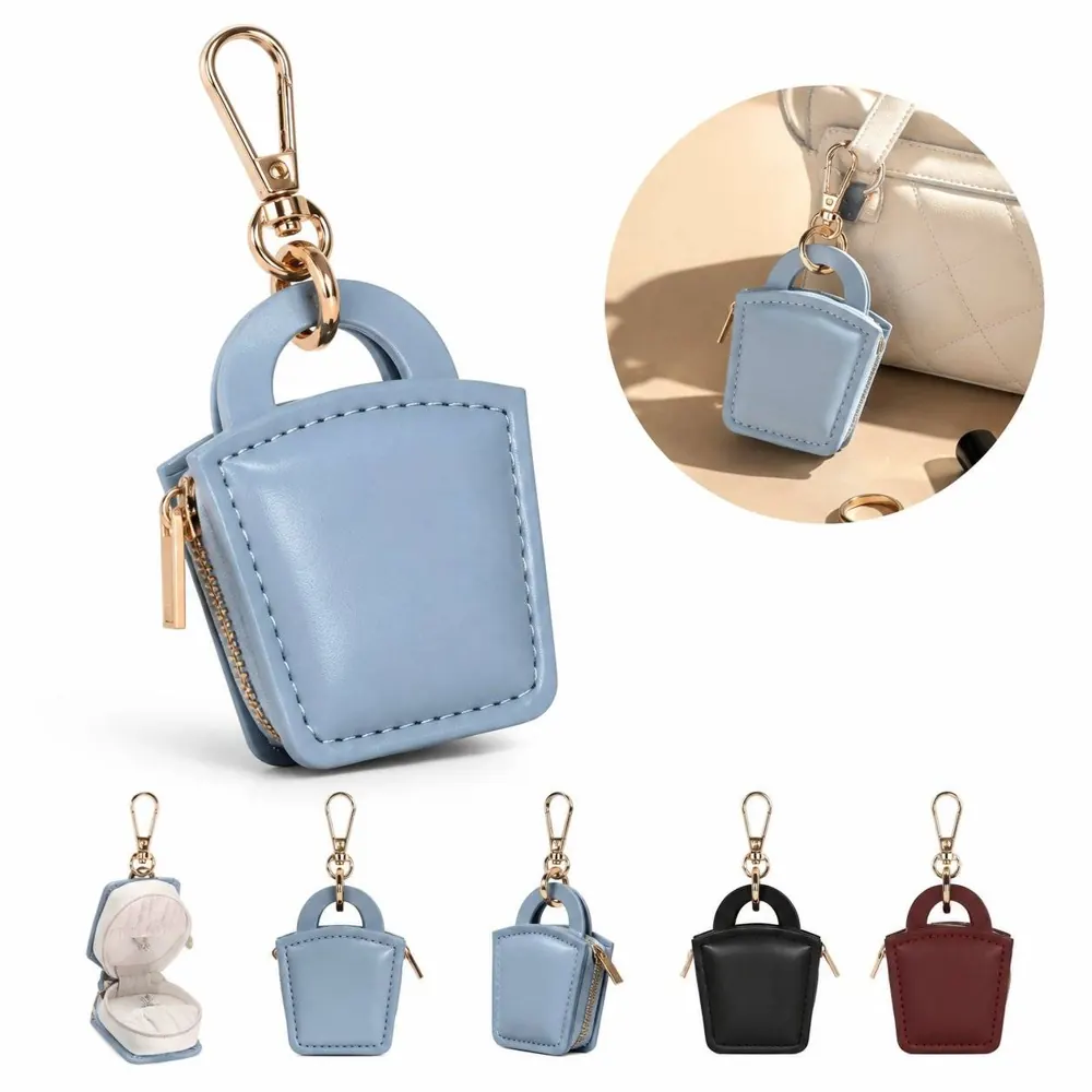 PU Leather Mini Jewelry Pouch with Keychain Ring 2