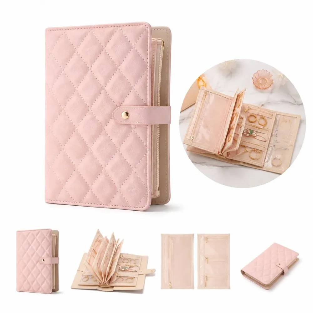 Foldable PU Leather Jewelry Book Organizer with Clear 2
