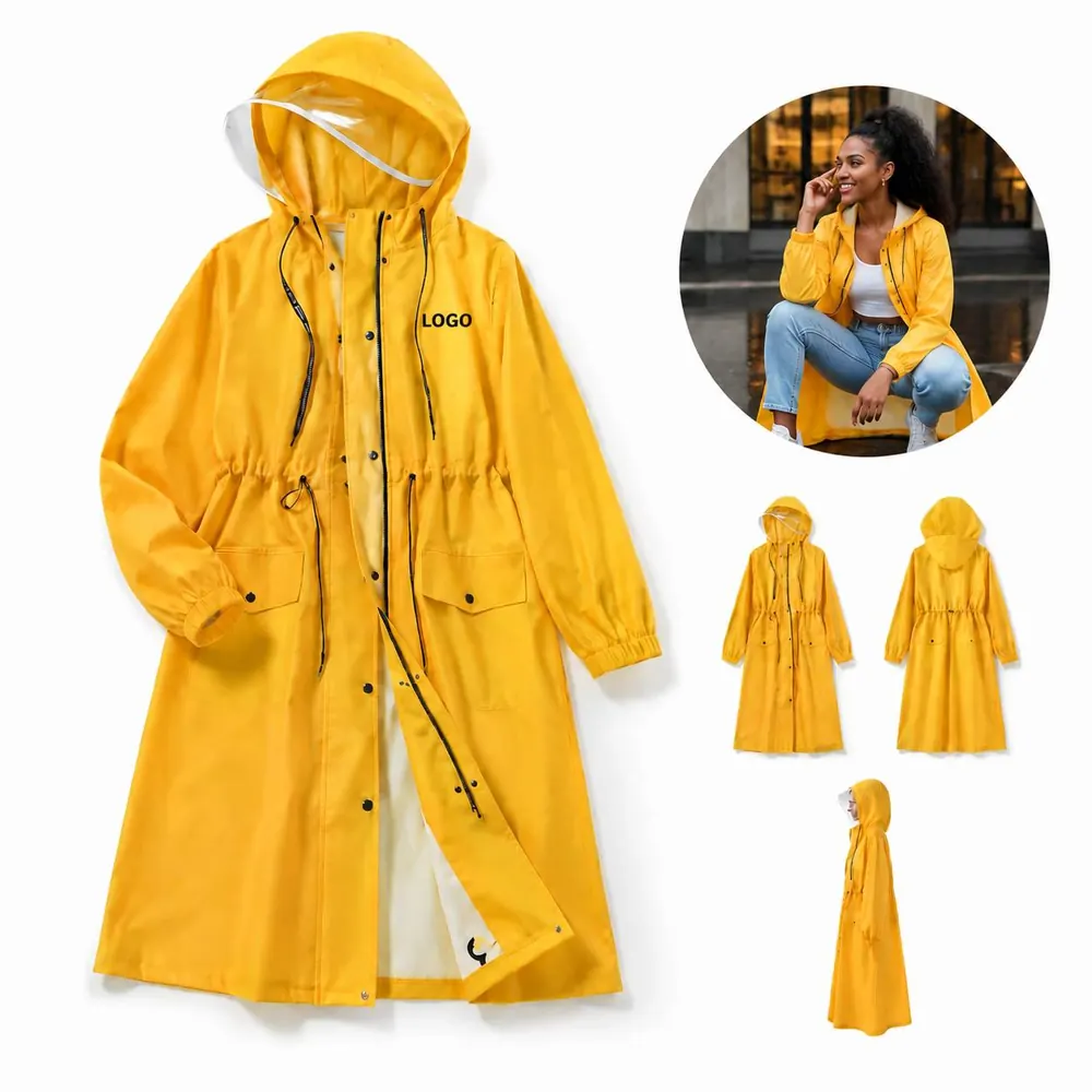 Long Hooded EVA Raincoat Waterproof Windbreaker for Outdoor