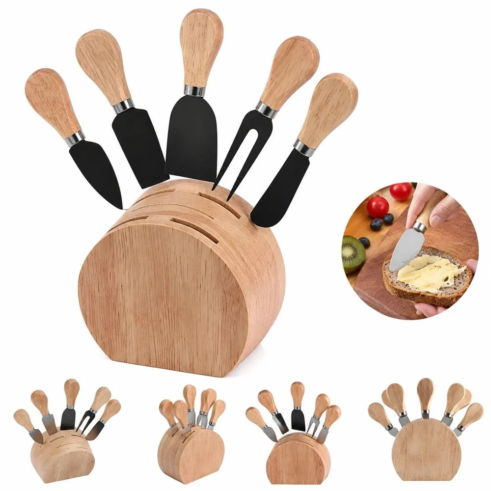 5-Piece Cheese Knife Set with Wooden Stand, Stainless Steel 2