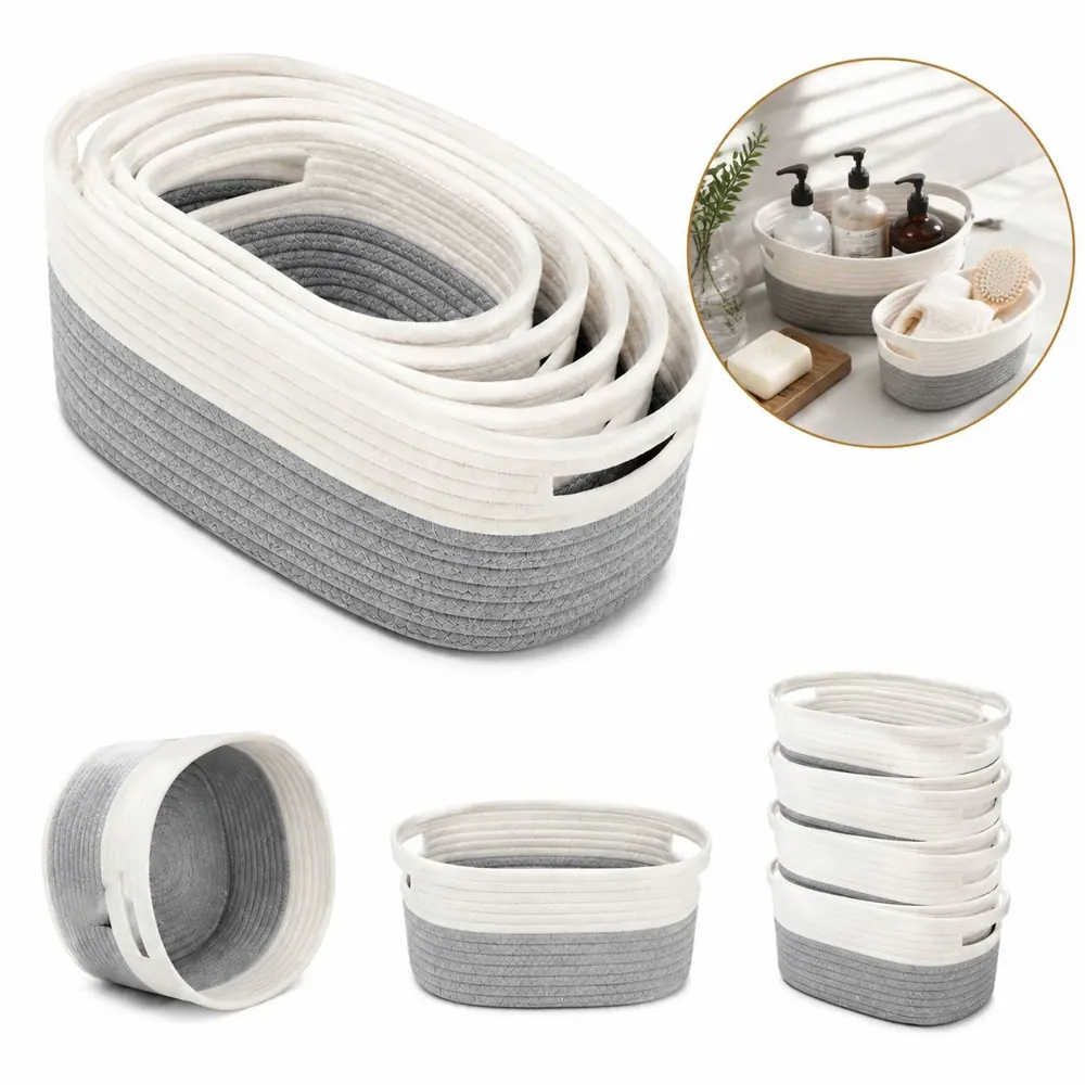 Handwoven Cotton Rope Basket Set of 5, Natural Storage 2