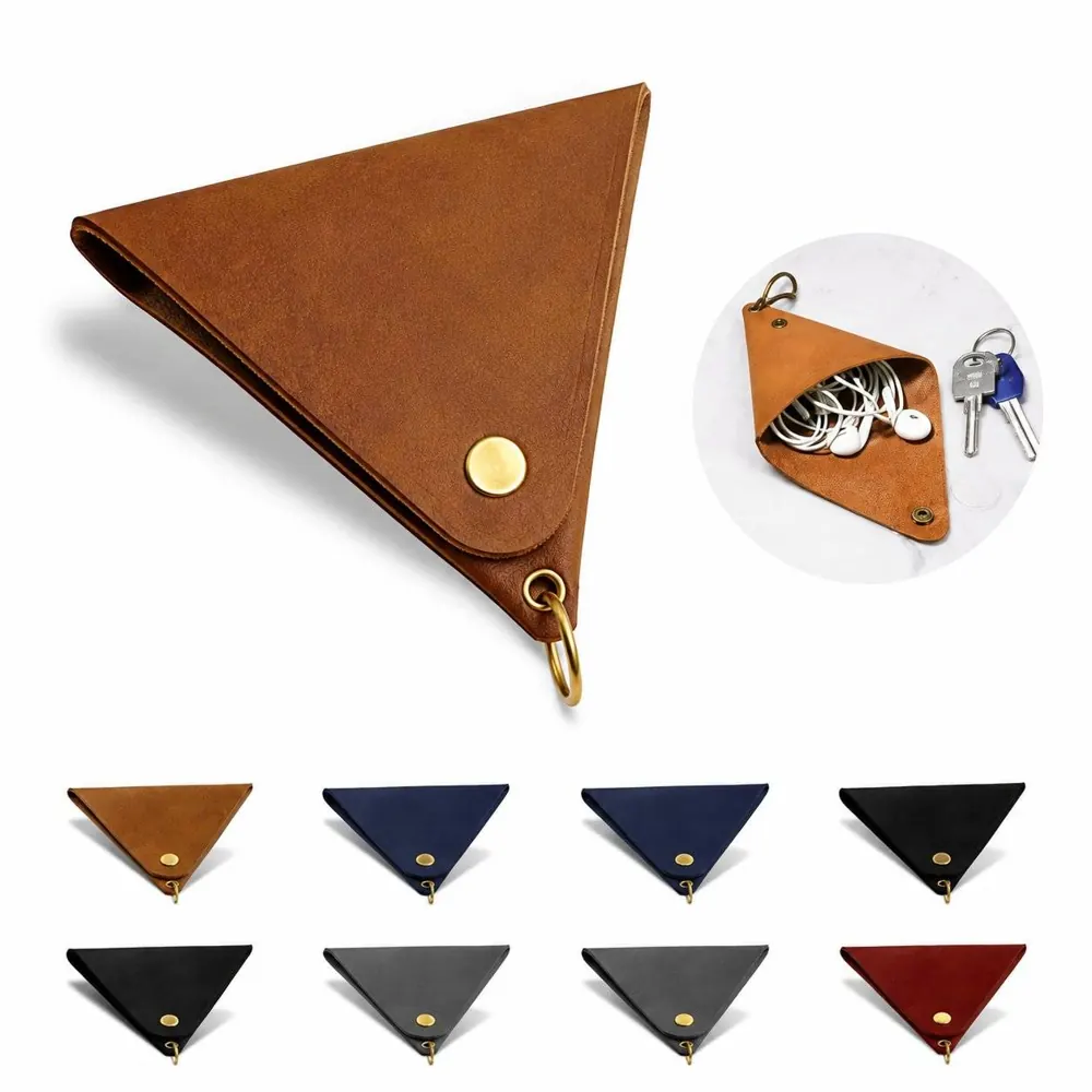 Vintage PU Leather Triangle Coin Purse with Key Holder 2