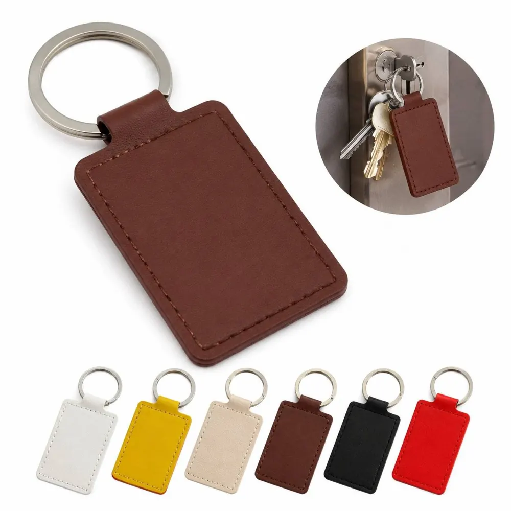 Genuine Leather Rectangle Keychain with Sturdy Metal Ring 2