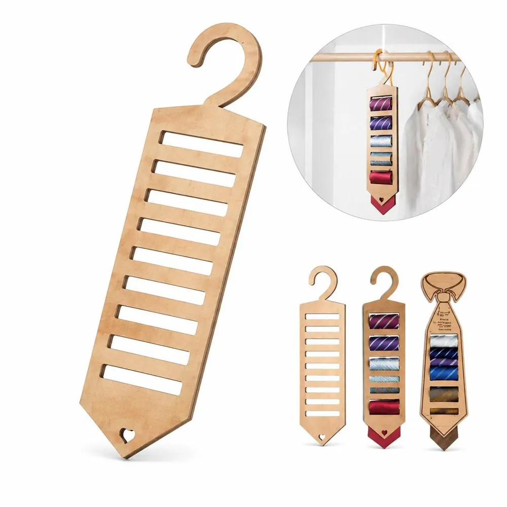 9-Slot Wooden Tie Hanger for Closet Organizing & Display 2