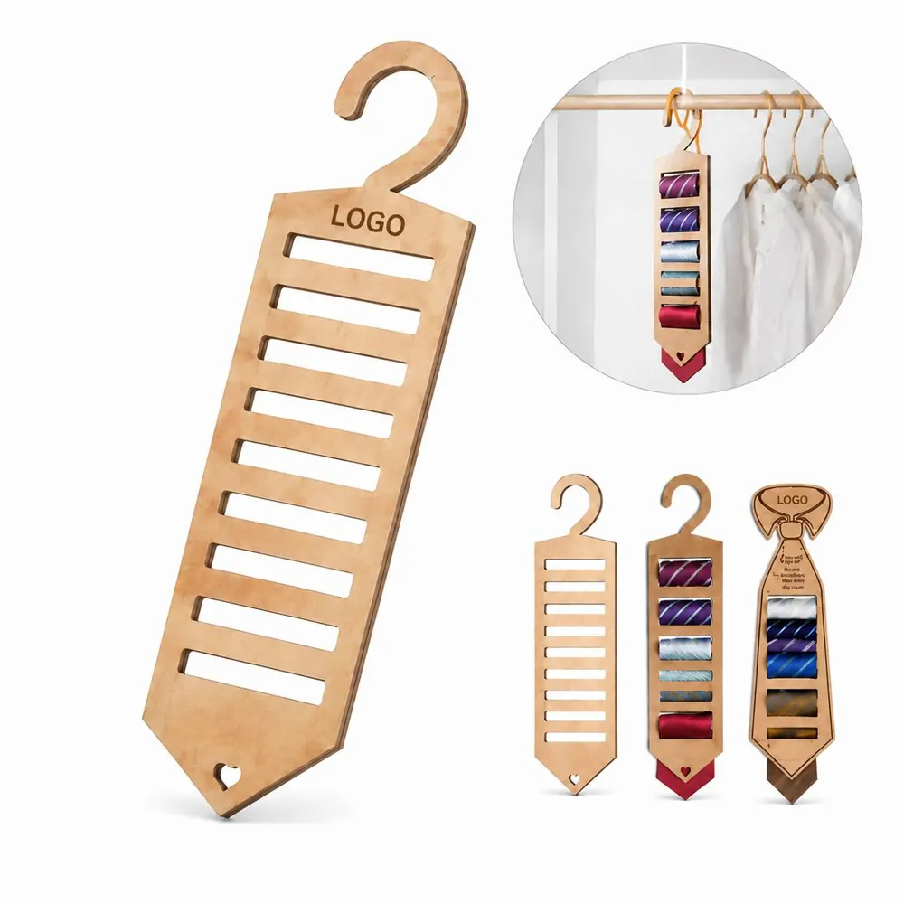 9-Slot Wooden Tie Hanger for Closet Organizing & Display