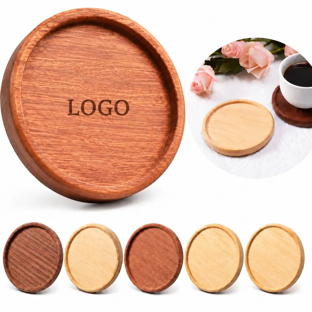 Natural Wood Spill Proof Coasters Set with Serving Tray