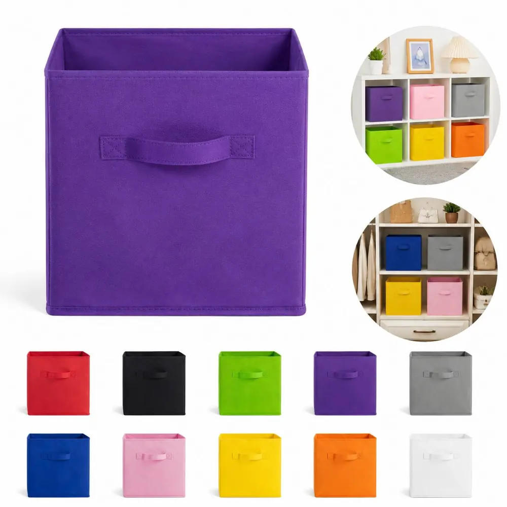 Foldable Non-Woven Storage Cube with Handles, Collapsible 2