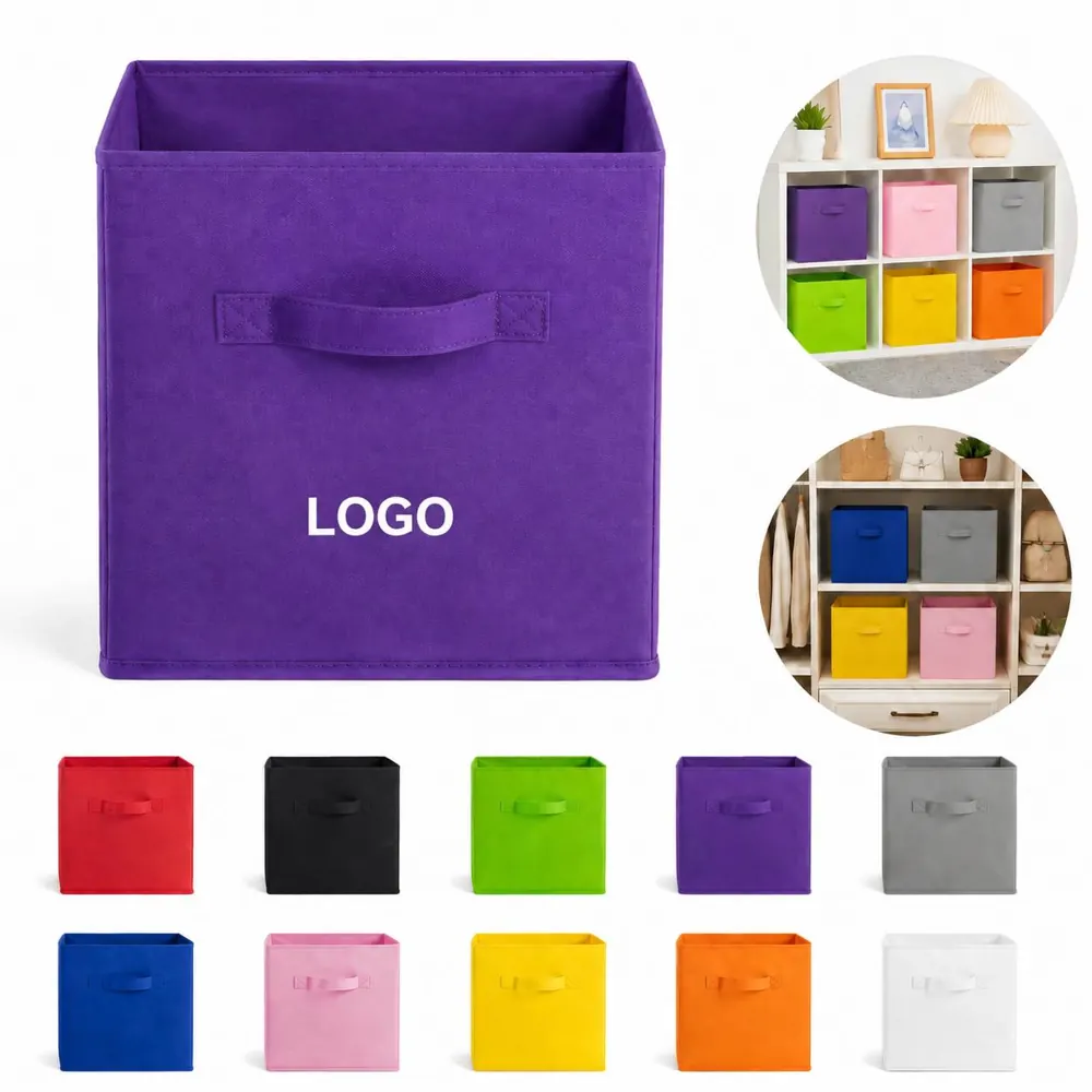 Foldable Non-Woven Storage Cube with Handles, Collapsible