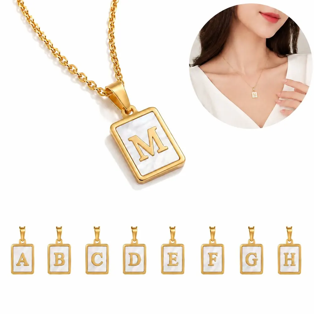 18K Gold Plated White Shell Initial Pendant Necklace 2