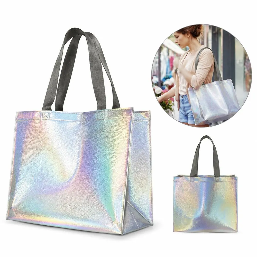 Laminated Laser Non-Woven Silver Tote Bag for Everyday Use 2