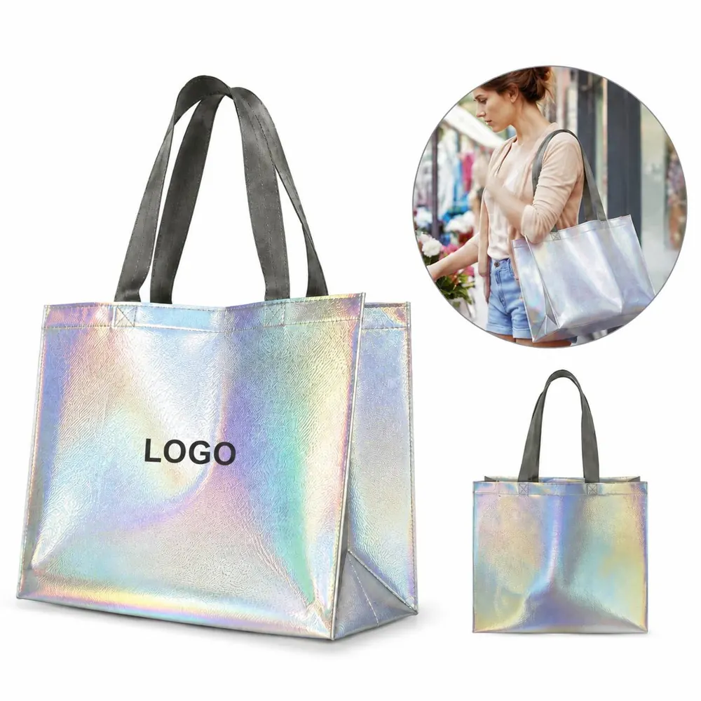 Laminated Laser Non-Woven Silver Tote Bag for Everyday Use