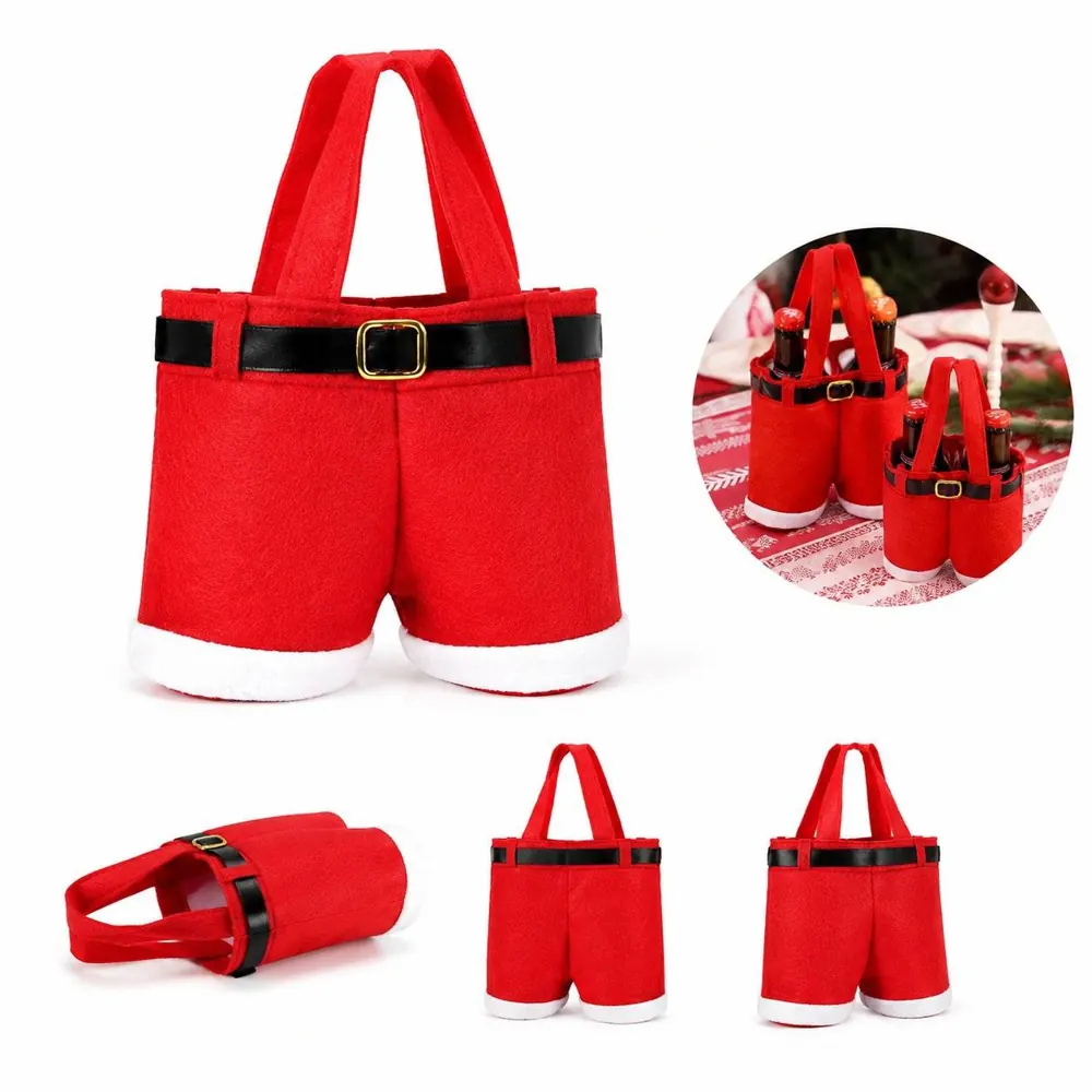 Felt Santa Pants Candy Bags with Handle, Reusable Christmas 2