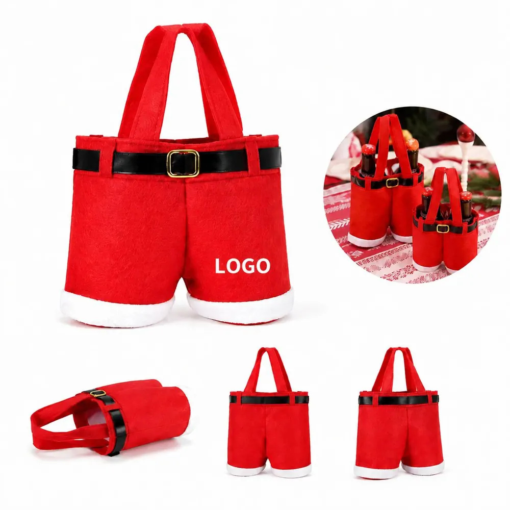 Felt Santa Pants Candy Bags with Handle, Reusable Christmas
