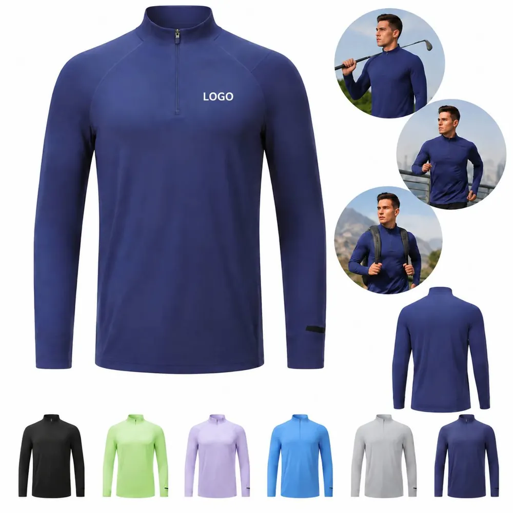 Men's Quick Dry Zip Long Sleeve Tee for Outdoor Sports
