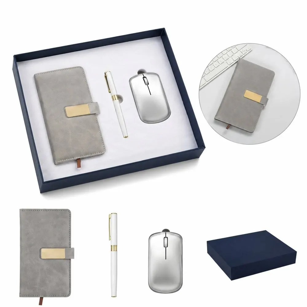 Wireless Silent Mouse Notebook Pen Set with PU Leather Case 2