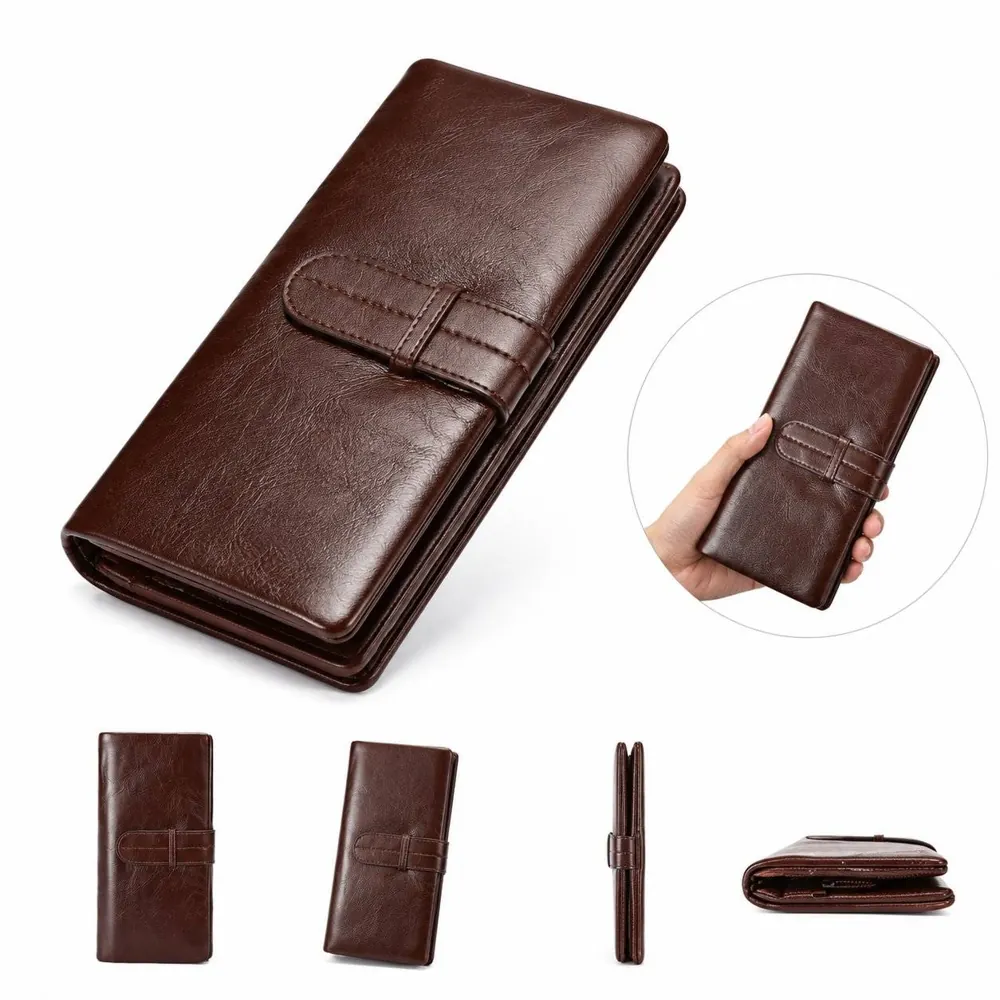 RFID Blocking Genuine Leather Long Card Holder Wallet 2