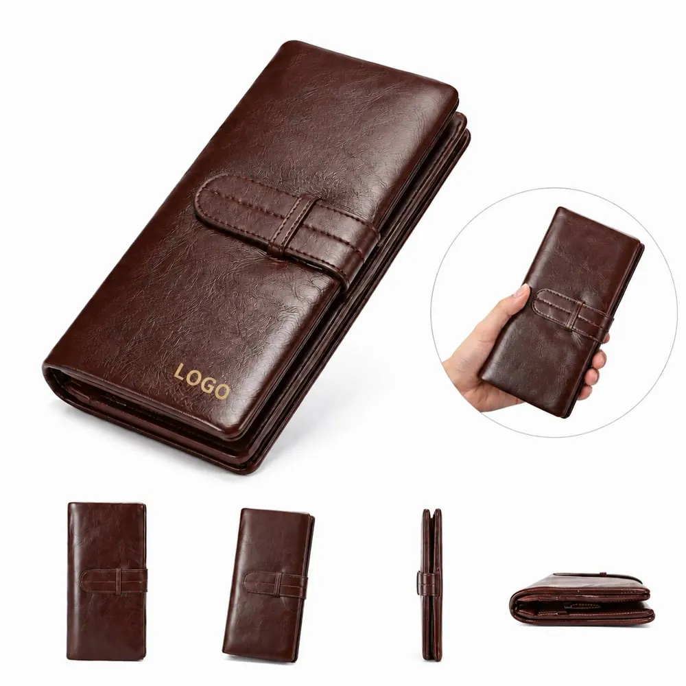 RFID Blocking Genuine Leather Long Card Holder Wallet