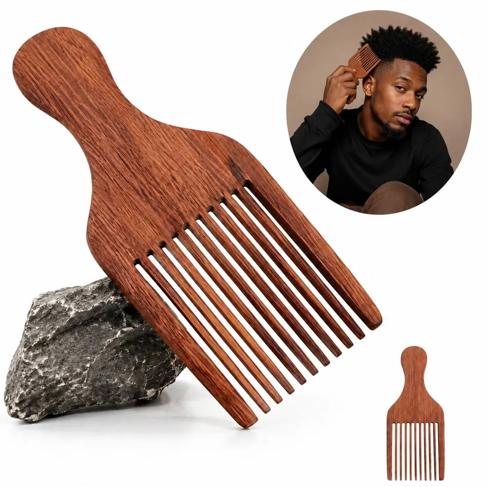Wide-Tooth Wooden Beard Comb for Grooming and Afro Hair Lift 2