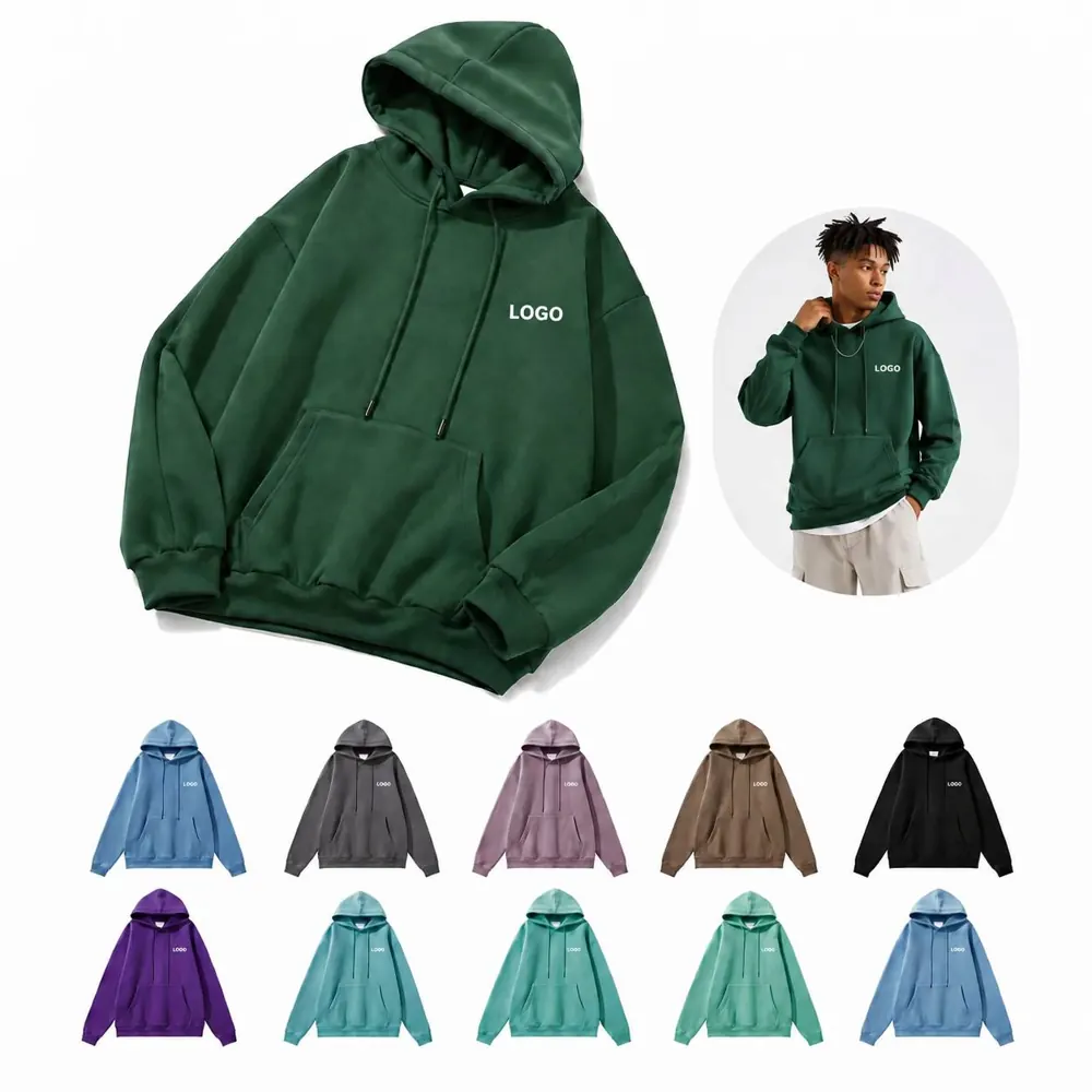 345G Heavy Fleece Hoodie, Brushed Cotton-Poly Blend