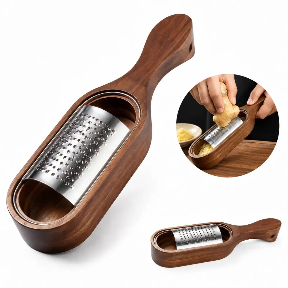 Stainless Steel Cheese Grater with Wooden Storage Box, Fine 2