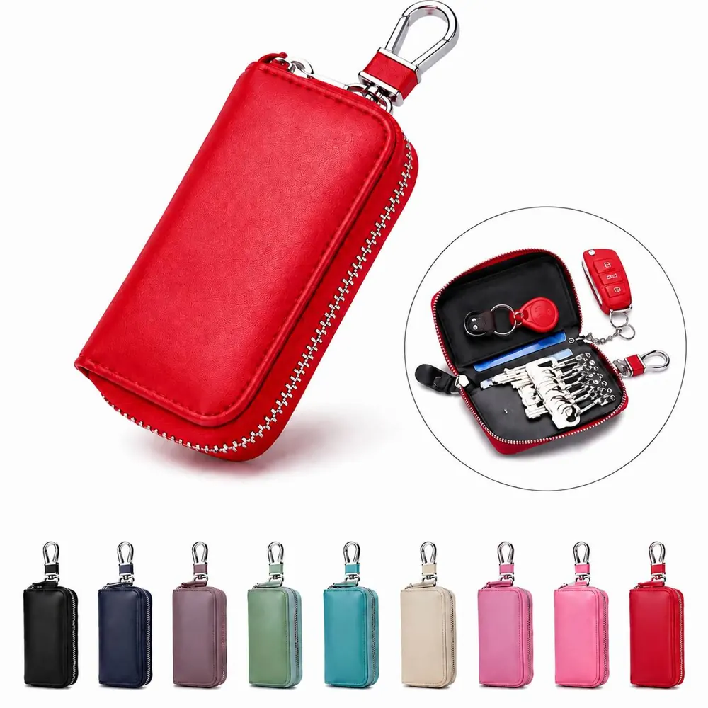 PU Leather Zipper Key Holder Bag with Key Ring 2