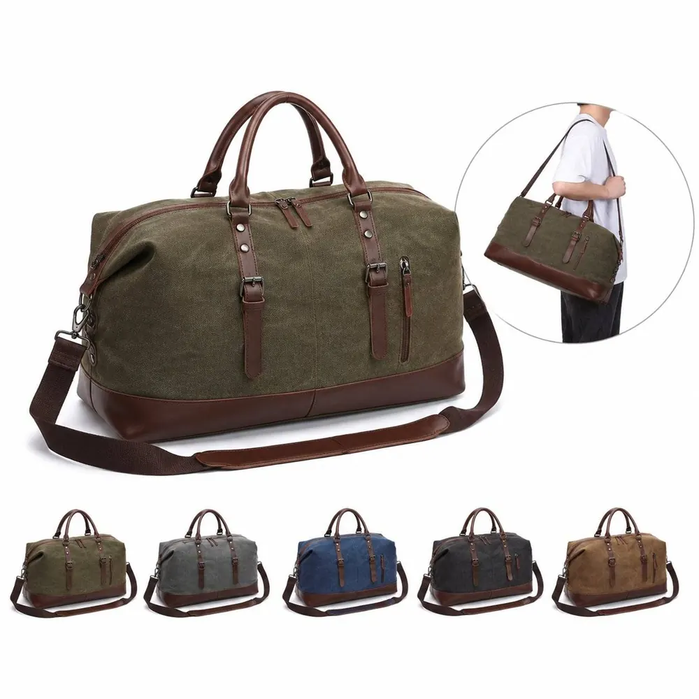 Canvas Leather Duffel Bag with Detachable Strap, Heavy-Duty 2