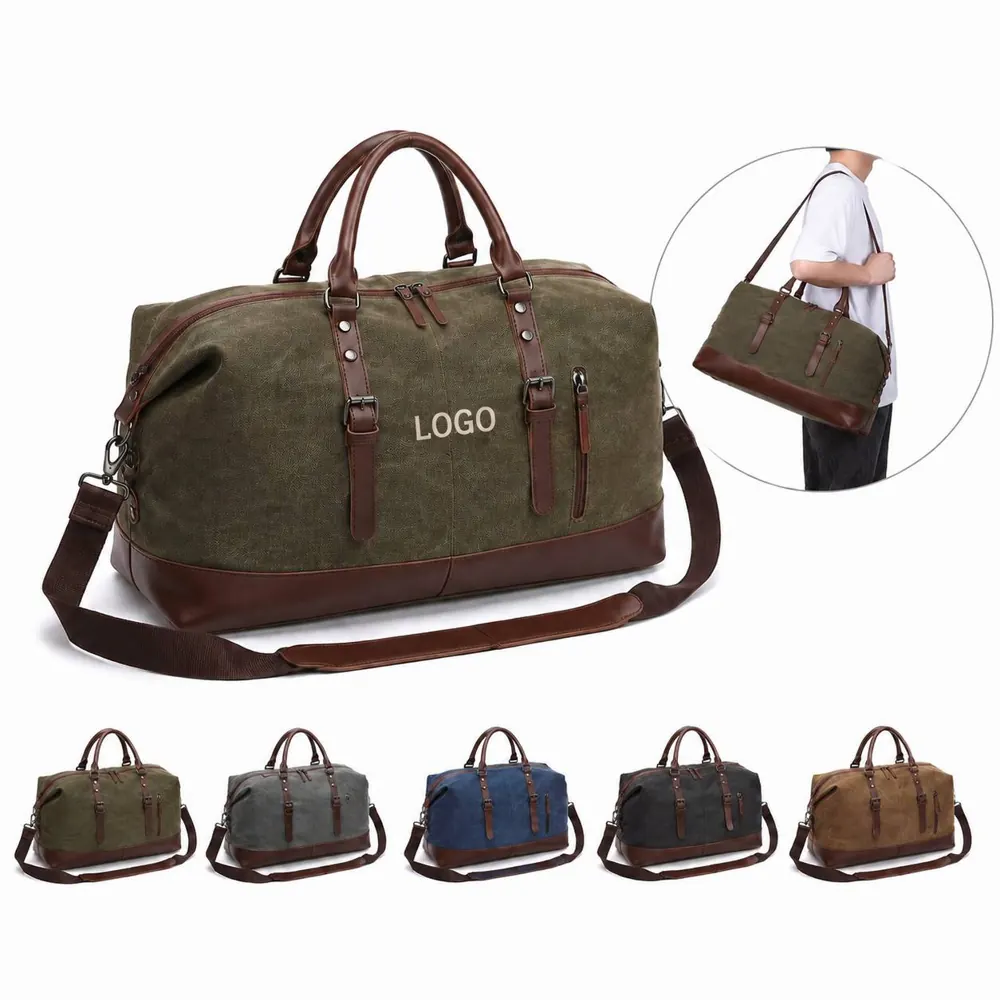 Canvas Leather Duffel Bag with Detachable Strap, Heavy-Duty