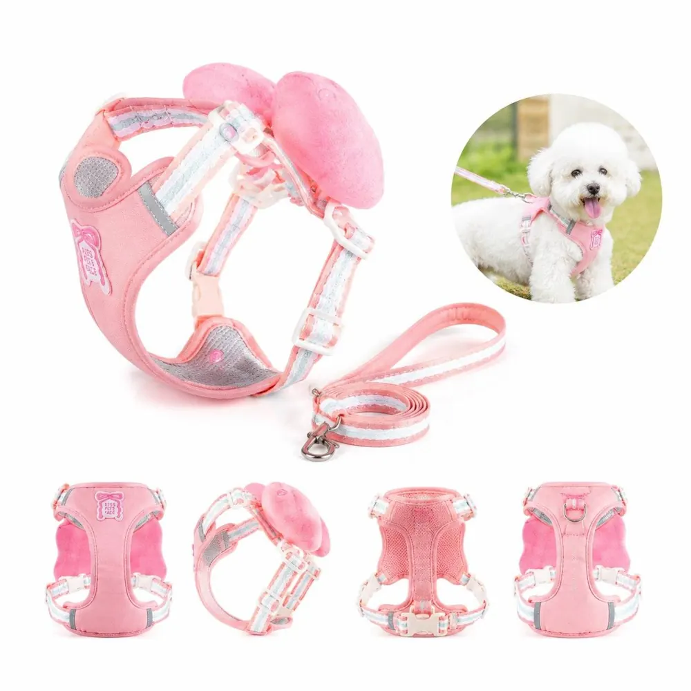 Adjustable Bow Pet Harness with Leash for Dogs 2