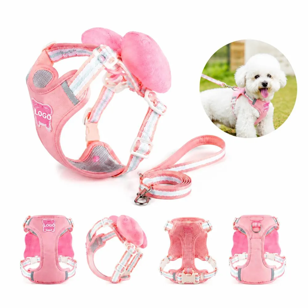Adjustable Bow Pet Harness with Leash for Dogs