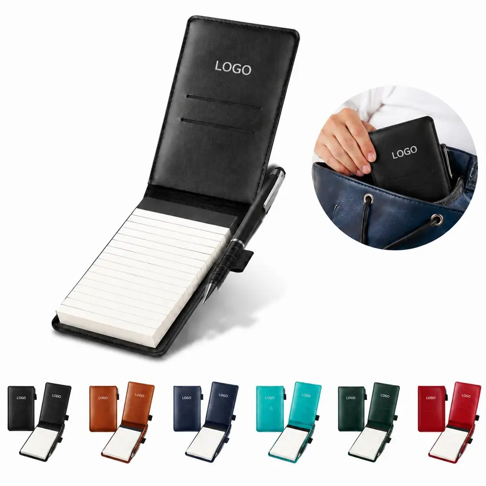 PU Leather A7 Mini Notepad Holder with Pen Loop