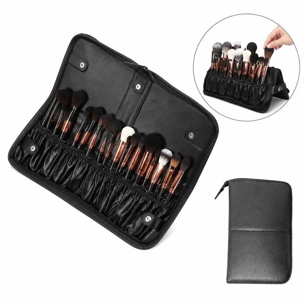 Leather Foldable Makeup Brush Case with Elastic Slots 2