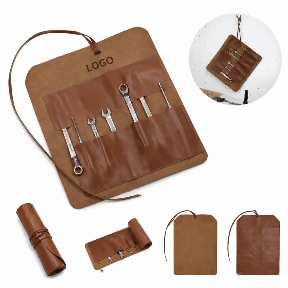 Multi-Pocket Leather Tool Bag with Reinforced Base