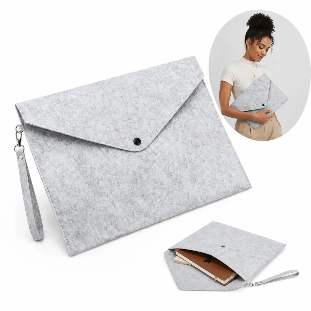 A4 Felt Button File Folder with Inner Pockets, Portable 2