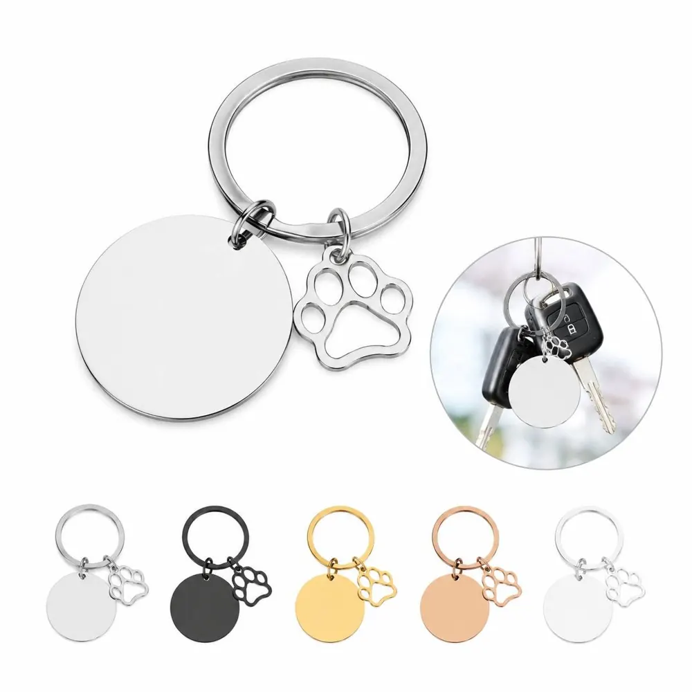 Stainless Steel Dog Paw Keychain Rustproof Round Key Holder 2