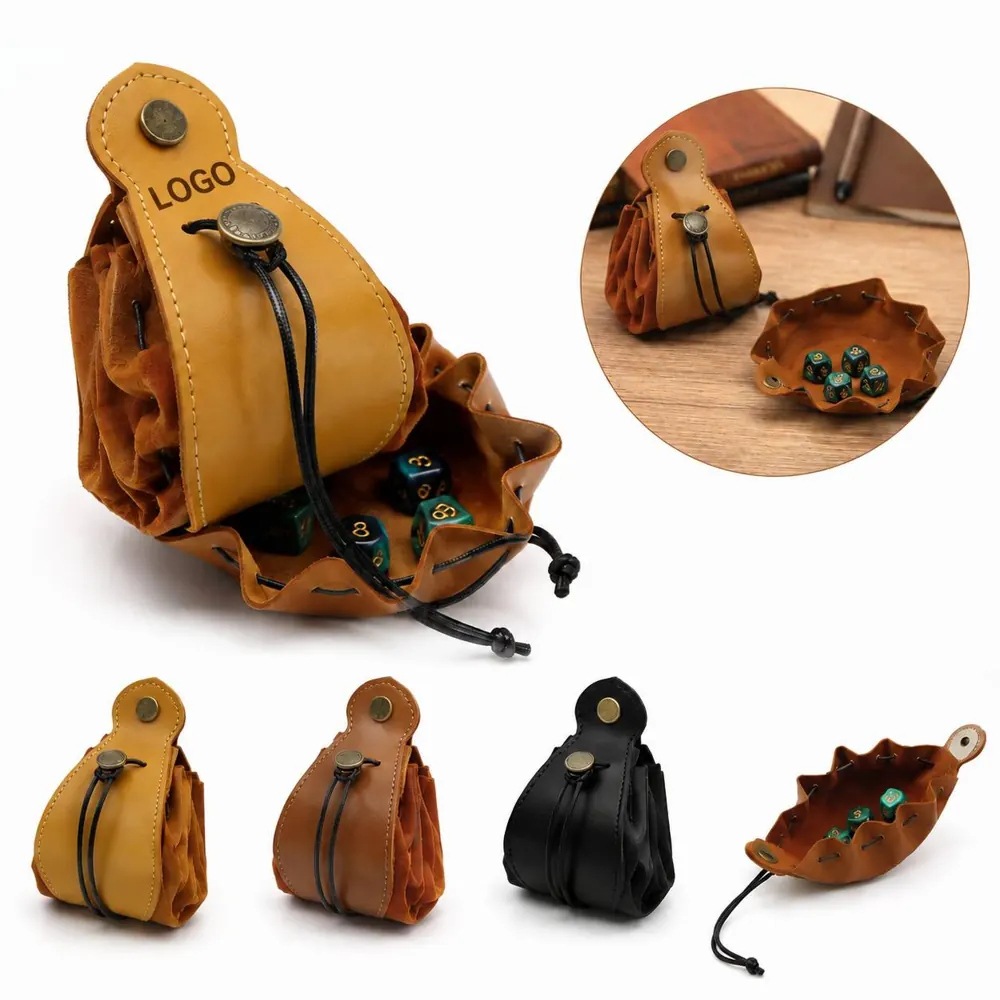 PU Leather Drawstring Dice Bag for RPG Storage
