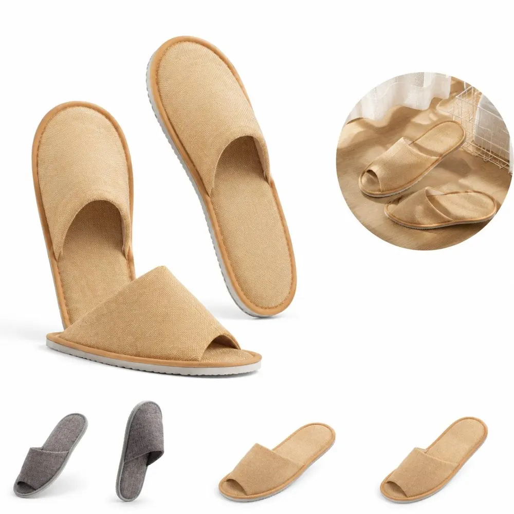 Non-Skid Linen Hotel Disposable Slippers with Plush Insole 2