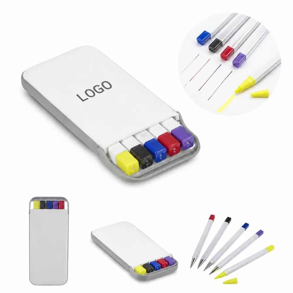 3-in-1 Pocket Stationery Set with Pencil, Pen & Highlighter
