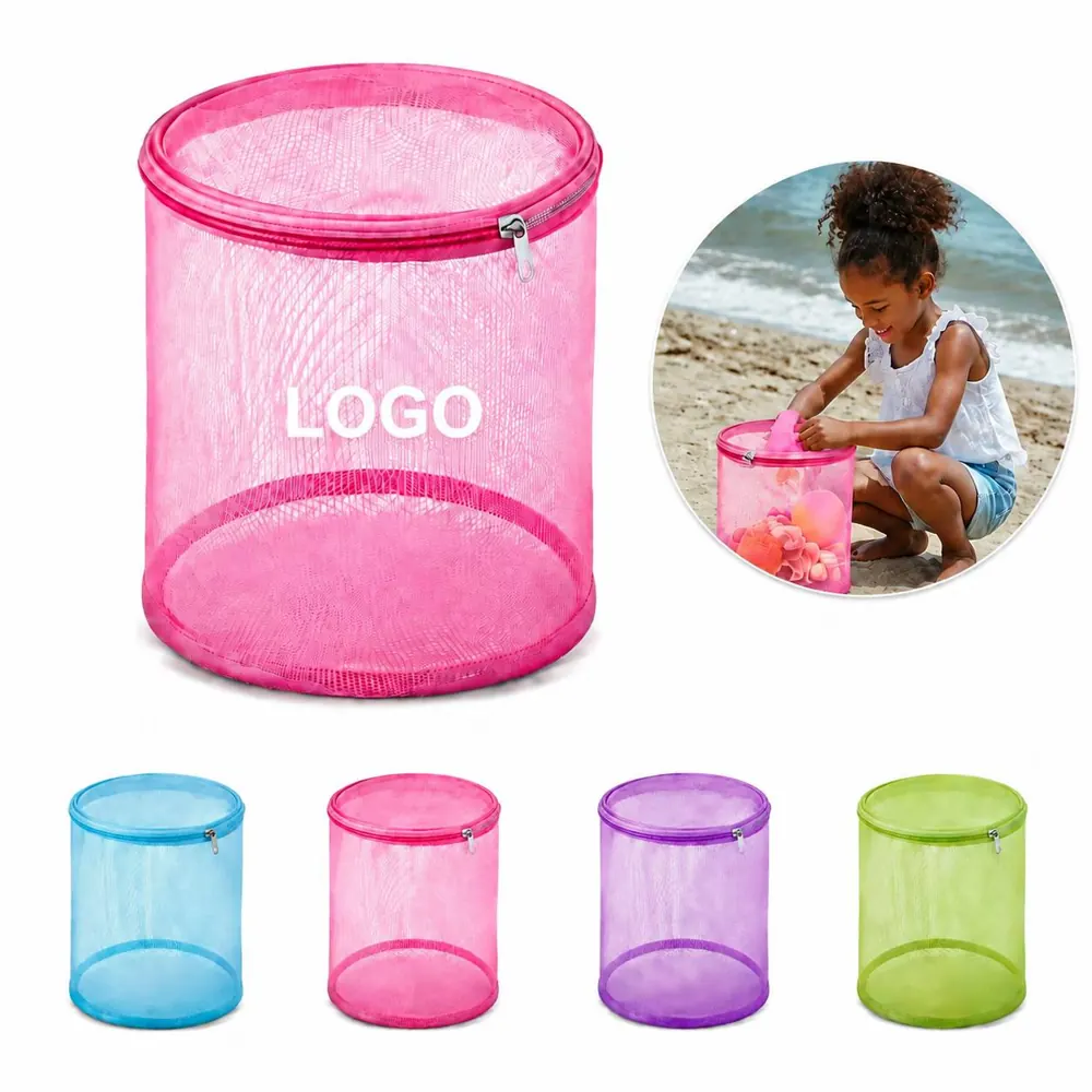 Mesh Sand Drain Tote Bag for Beach Toys, Collapsible