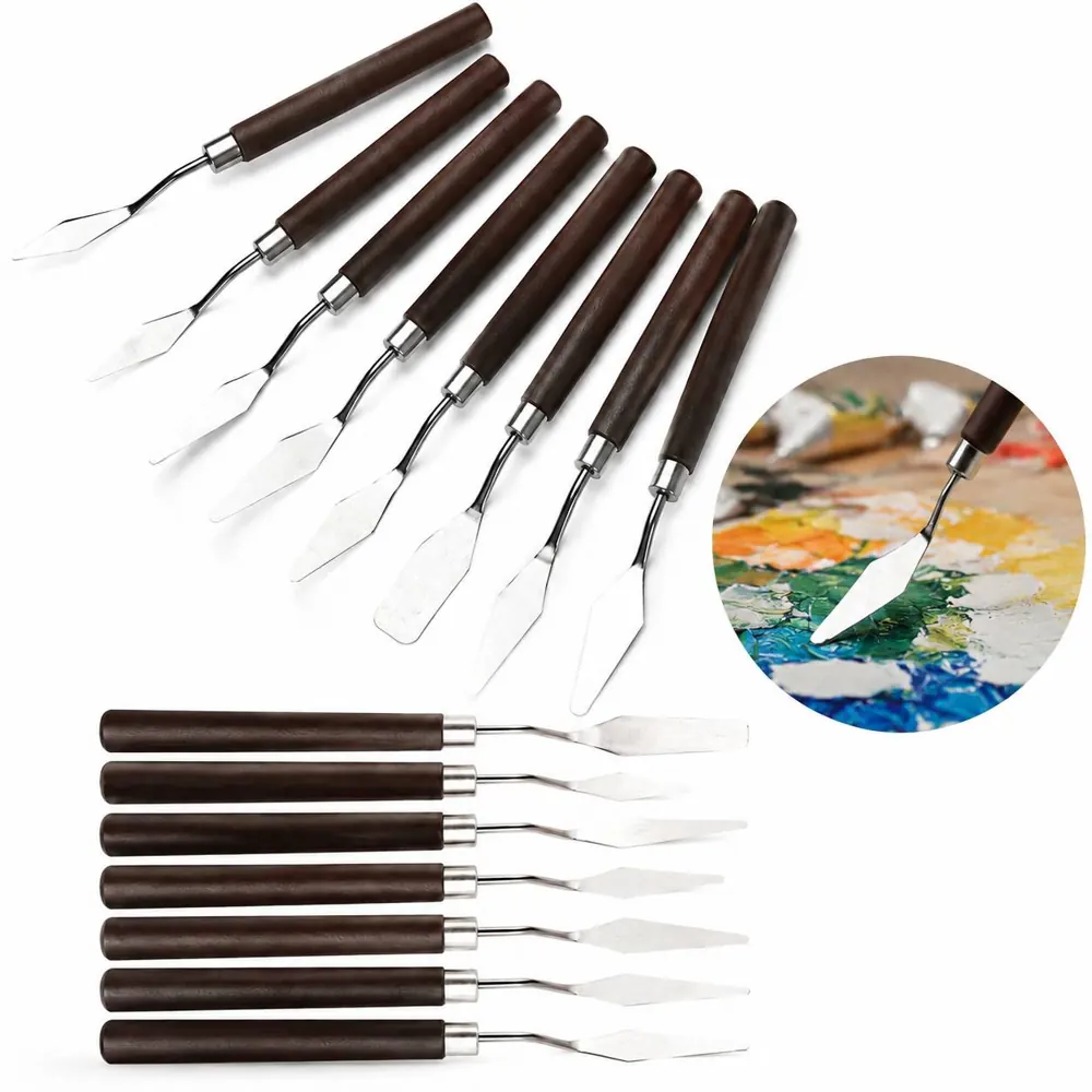 7-Piece Wooden Handle Palette Knife Set for Oil Acrylic 2