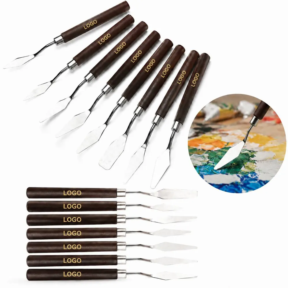 7-Piece Wooden Handle Palette Knife Set for Oil Acrylic