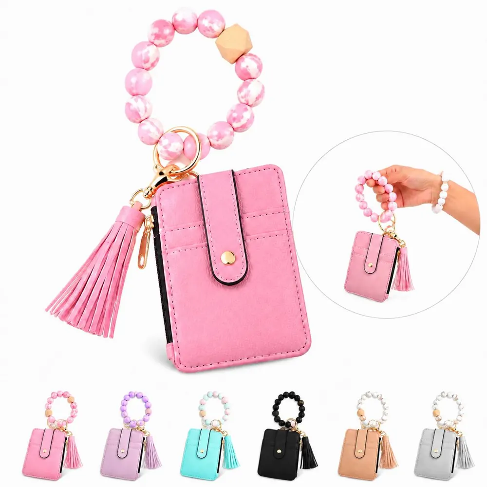 Leather Card Holder Keychain with Wristband Keyring 2