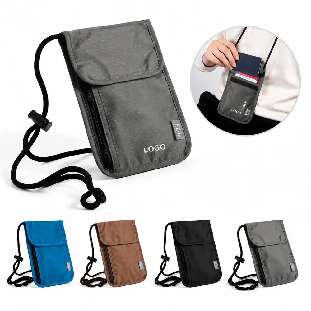 RFID Travel Neck Wallet Passport Holder with Anti-Theft